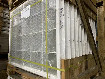 Premade glass block windows on a pallet